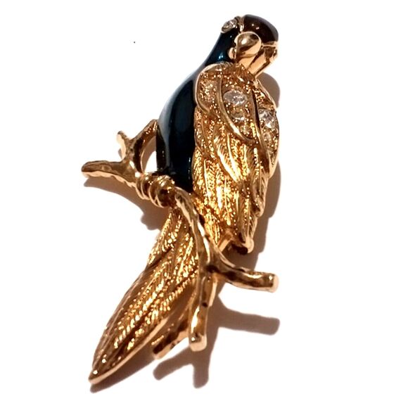 Vintage Avon Gold Tone Enamel and Rhinestone Parrot Bird Broocha - Picture 3 of 4
